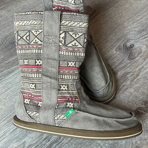 Sanuk Wanderer Comfy Boots‎ Southwestern Brown Canvas Womens 6 EU 37